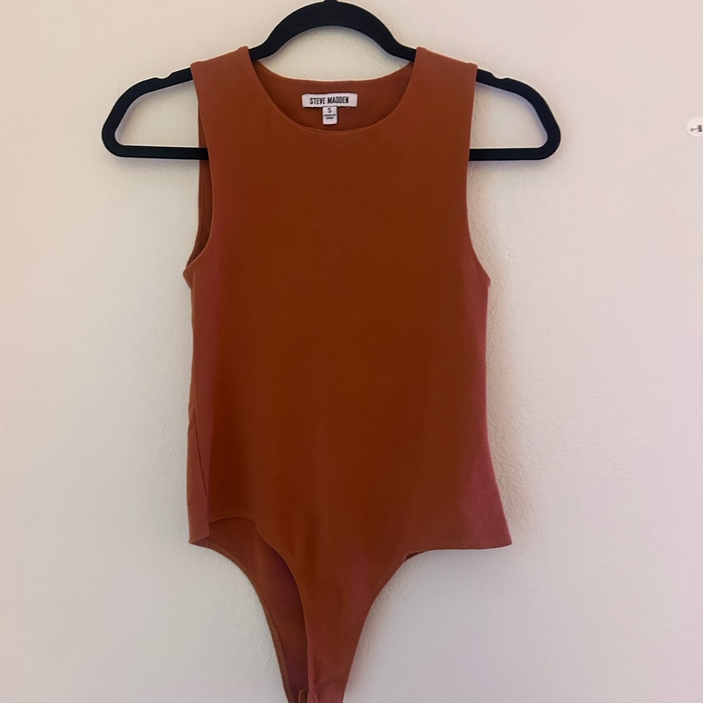 Steve Madden Brown Sleeveless Bodysuit High Neck